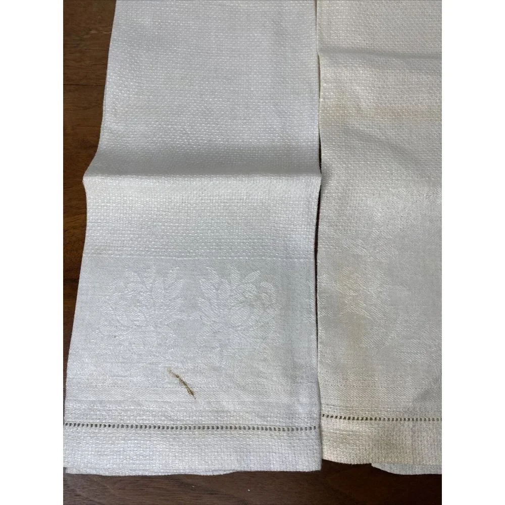 Vintage Ivory Cloth Tea Towel Bath Hand KItchen Dish Set 3 Eyelet trim Brocade